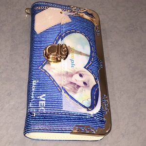 NEW Vinyl Wallet Jean Print Caricature w/Gold Trim